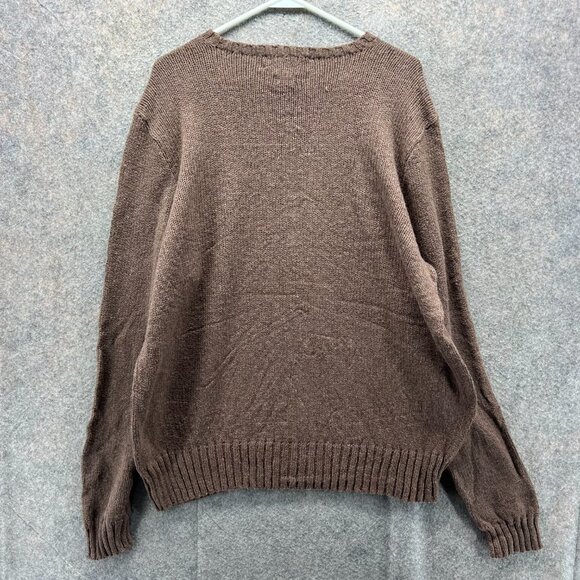 Vintage Ralph Lauren Pullover Men XL Brown Crewneck Sweatshirt Linen Knitted - Picture 2 of 9